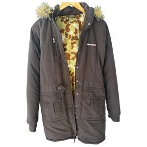 Element Insulated Parka Jacket Womens Large Brown Faux Fur Hood Winter Coat